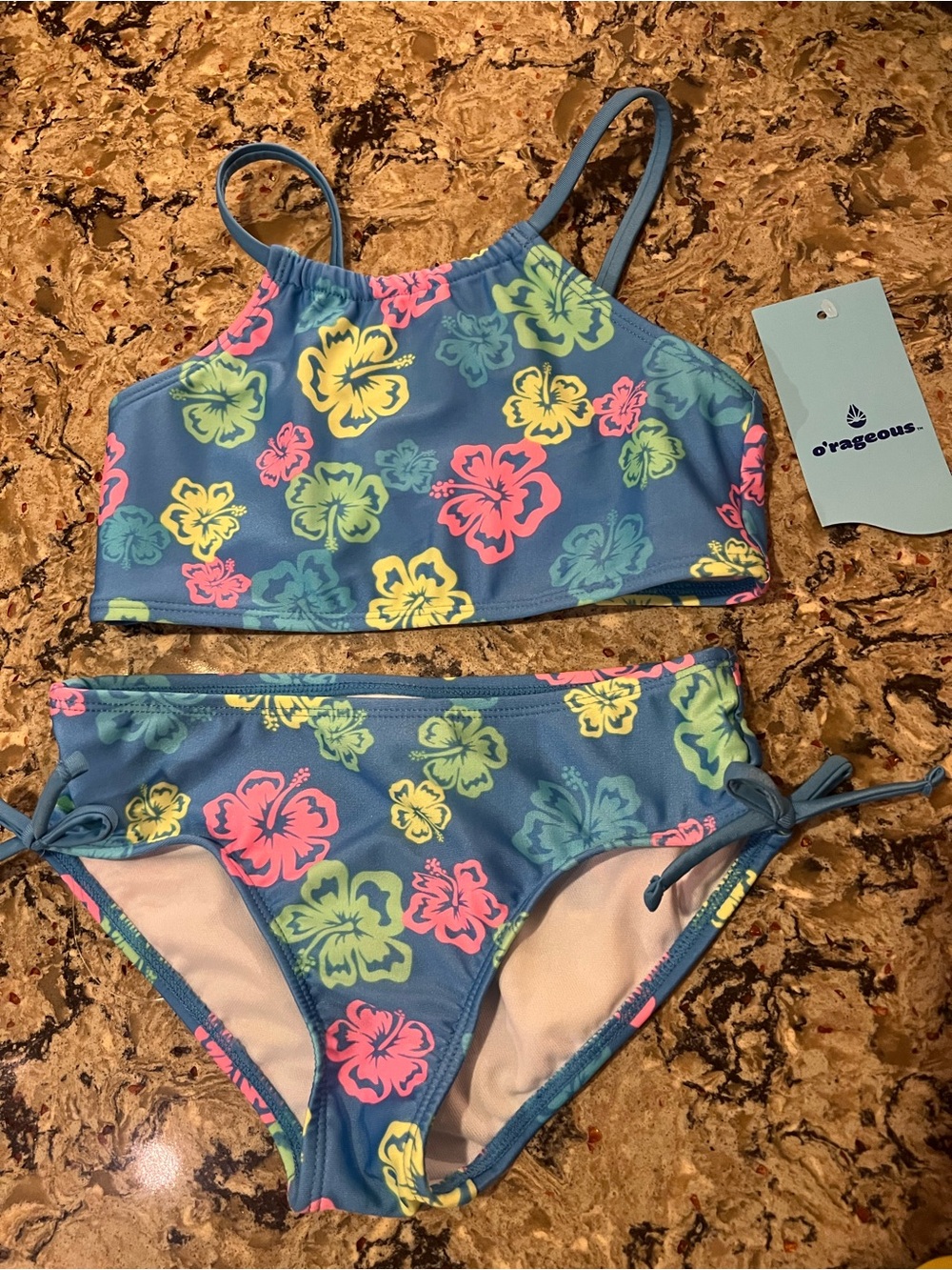 o'rageous Girls' Blue Floral Two-Piece Bikini - Neon Hibiscus